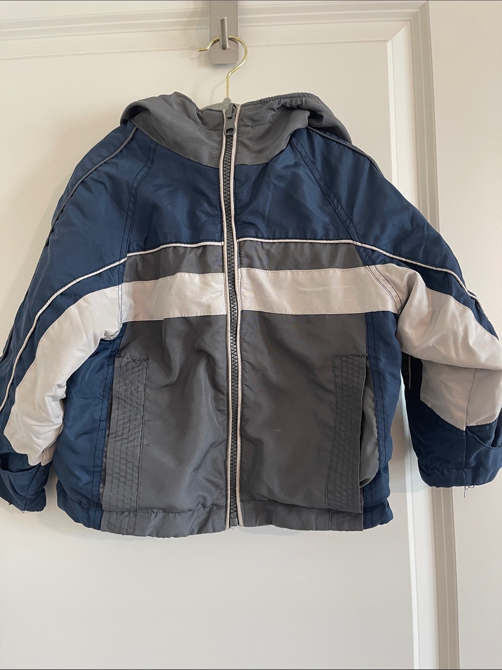 Kids Hooded Puffer Jacket - Navy & Gray